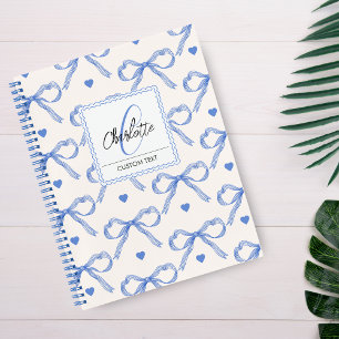 Hand Drawn Illustrations Blue Coquette Bows Notebook