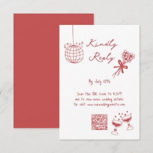 Hand Drawn Illustrations Doodles Maroon Wedding Enclosure Card