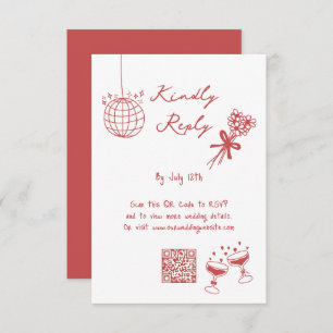 Hand Drawn Illustrations Doodles Maroon Wedding Enclosure Card