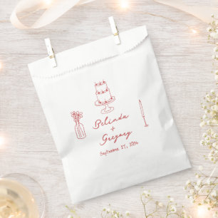Hand Drawn Illustrations Doodles Maroon Wedding Favour Bag