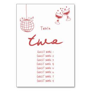 Hand Drawn Illustrations Doodles Maroon Wedding Table Number