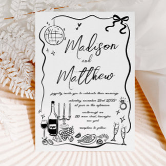 Hand Drawn Illustrations Doodles Wedding Party Invitation