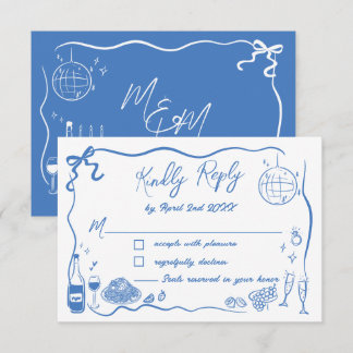 Hand Drawn Illustrations Scribble Doodles Wedding  RSVP Card