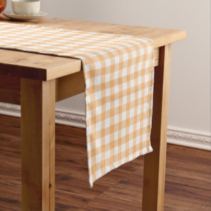 Hand Drawn Imperfect Plaid Farmhouse Apricot Short Table Runner
