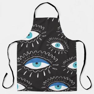 Hand drawn indian aztec tribal eye with feathers f apron