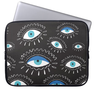 Hand drawn indian aztec tribal eye with feathers f laptop sleeve
