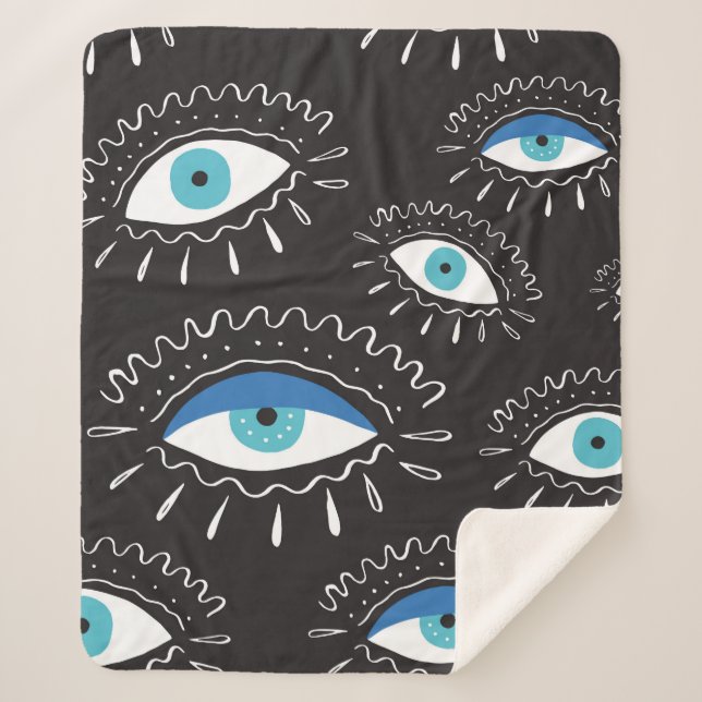 Hand drawn indian aztec tribal eye with feathers f sherpa blanket (Front)