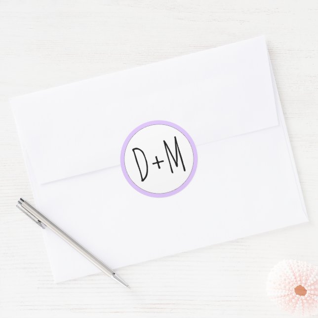 Hand drawn initials typography lavender wedding classic round sticker (Envelope)
