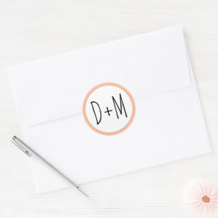 Hand drawn initials typography peach wedding classic round sticker