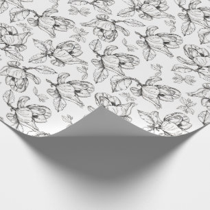 Hand Drawn Ink Magnolia Flower Gift Wrap