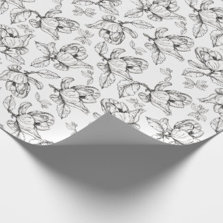 Hand Drawn Ink Magnolia Flower Gift Wrap
