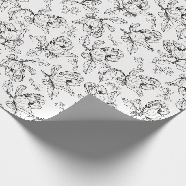 Hand Drawn Ink Magnolia Flower Gift Wrap (Corner)