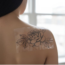 Hand-Drawn Inking Peony Flower Temporary Tattoo 