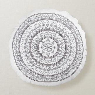 Hand Drawn Intricate Mandala Art For Colouring In Round Pillow