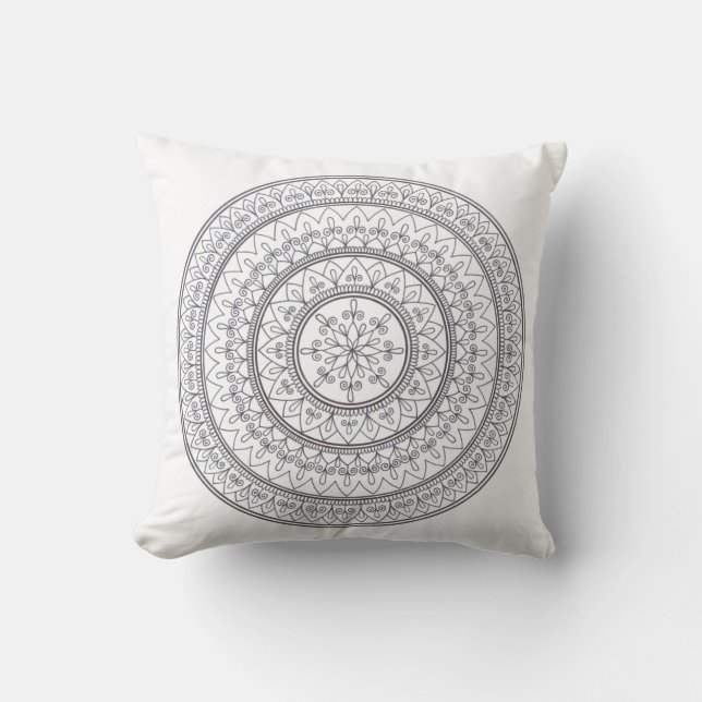 Hand Drawn Intricate Mandala Art For Colouring In Throw Pillow (Front)