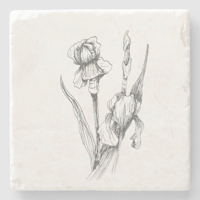 Hand Drawn Iris, Fine Art Image, Original Art Stone Coaster (Front)