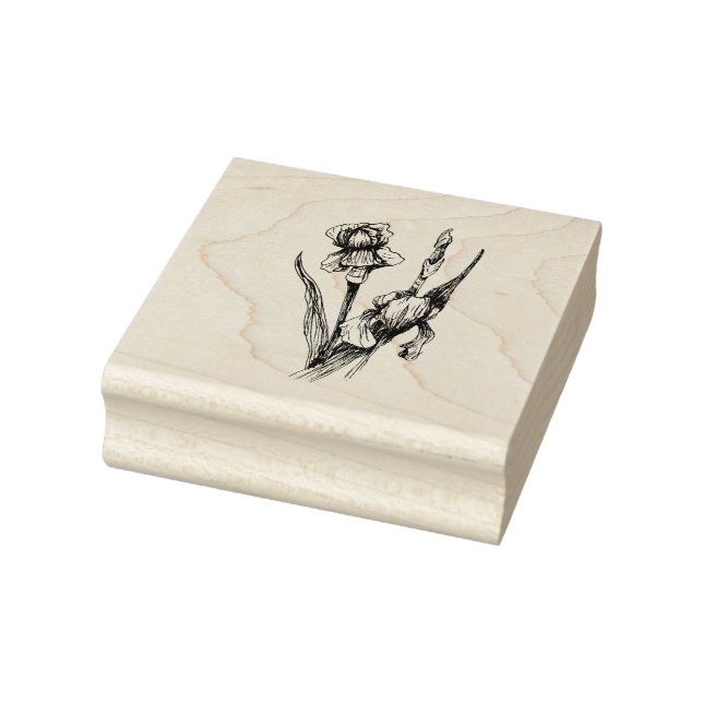 Hand Drawn Iris Flower, Original Fine art Rubber Stamp (Stamp)