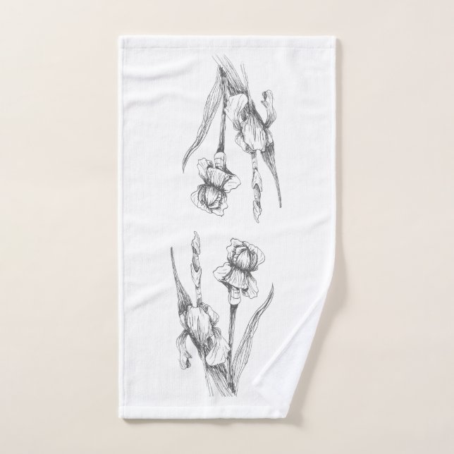 Hand drawn Iris Original Fine Botanical Art Towel (Hand Towel)