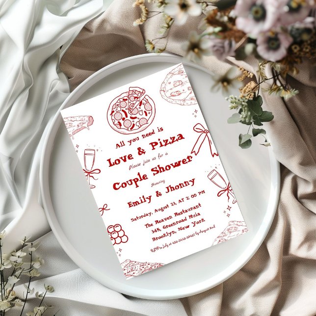 Hand Drawn is love & Pizza Bridal Shower  Announcement (Creator Uploaded)
