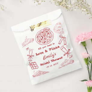 Hand Drawn is love & Pizza Bridal Shower Favour Bag