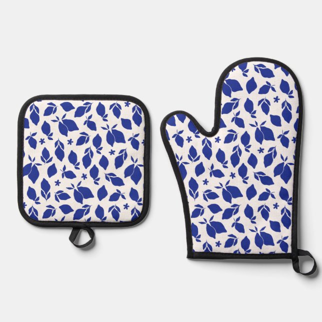 Hand Drawn Italian Blue Lemons  Oven Mitt & Pot Holder Set (Front)