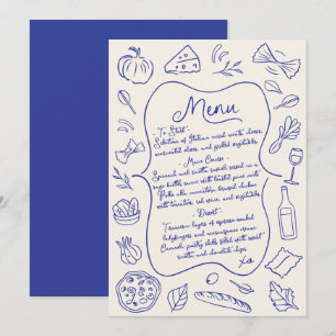 Hand Drawn Italian Menu Blue and Cream