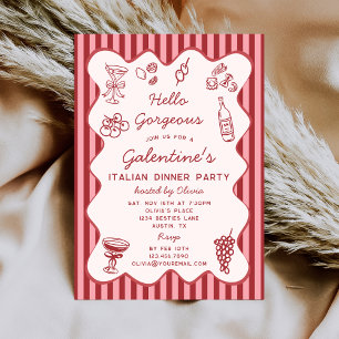 Hand Drawn Italian Pasta Dinner Galentines Party Invitation