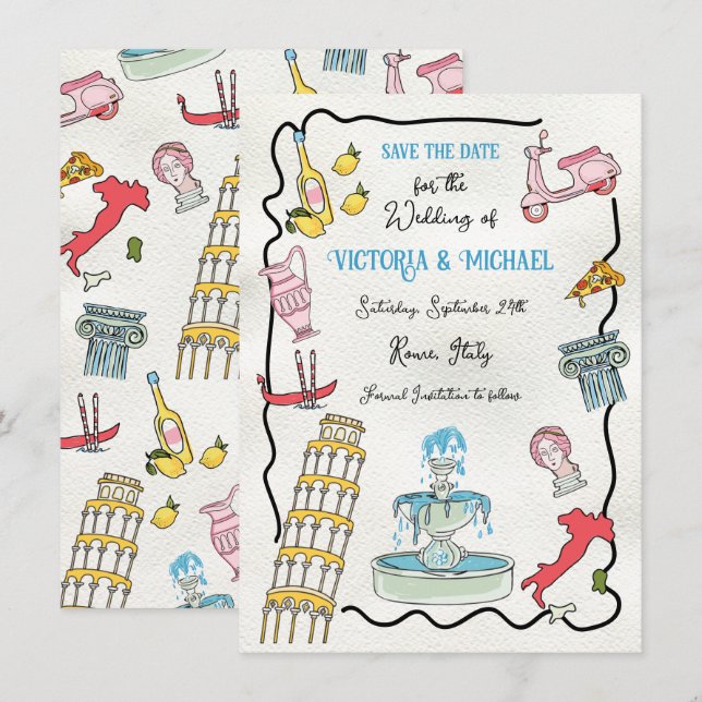 Hand Drawn Italian Rome Mediterraneann Party Invitation (Front/Back)