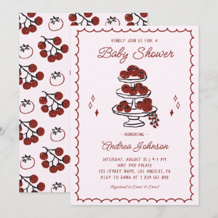Hand Drawn Italian Stripes & Tomatoes Baby Shower Invitation