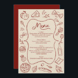 Hand Drawn Italian Style Menu Rustic Red & Cream<br><div class="desc">Enhance your wedding reception with this rustic red and cream illustrated menu card. Featuring hand-drawn food icons and a classic design, this customizable menu card adds a charming touch to your special day. Perfect for showcasing your carefully curated menu, this card is both elegant and functional, making it a beautiful...</div>