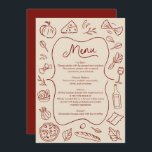 Hand Drawn Italian Style Menu Rustic Red & Cream<br><div class="desc">Enhance your wedding reception with this rustic red and cream illustrated menu card. Featuring hand-drawn food icons and a classic design, this customizable menu card adds a charming touch to your special day. Perfect for showcasing your carefully curated menu, this card is both elegant and functional, making it a beautiful...</div>