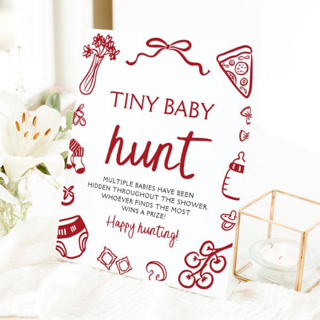 Hand Drawn Italian Tiny Baby Hunt Baby Shower Pedestal Sign (Hand Drawn Italian Tiny Baby Hunt Baby Shower Sign )