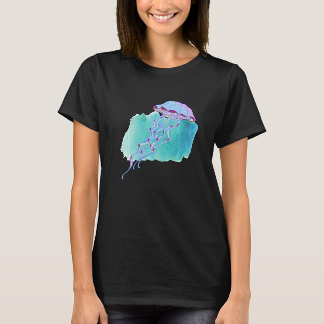 Hand Drawn Jellyfish Deep Ocean Creatures and Rift T-Shirt (Front)