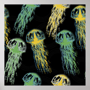 Hand drawn jellyfish texture. Raster hand drawn wa Poster