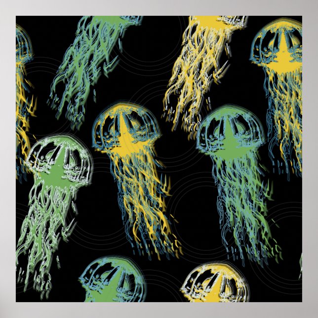 Hand drawn jellyfish texture. Raster hand drawn wa Poster (Front)