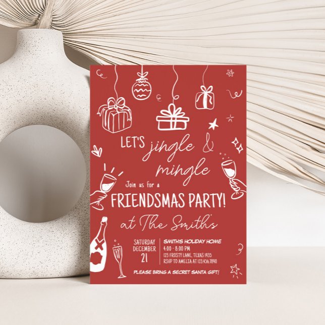 Hand Drawn Jingle and Mingle Christmas Party Invitation (Funky Hand Drawn Jingle and Mingle Christmas Party Invitation)