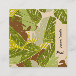 Hand Drawn Jungle Plants Greenery Garden Florist  Square Business Card