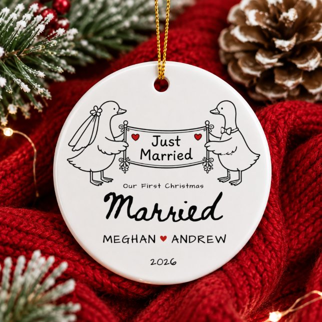 Hand Drawn Just Married Christmas Ornament (Creator Uploaded)