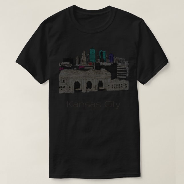 Hand Drawn Kansas City Skyline T-Shirt (Design Front)