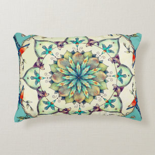 Hand Drawn Kingfisher Mandala  Accent Pillow