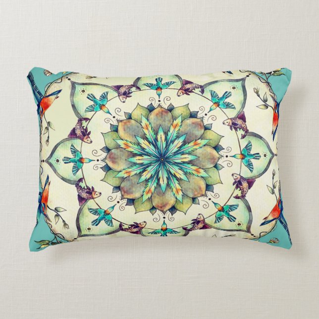 Hand Drawn Kingfisher Mandala  Accent Pillow (Front)