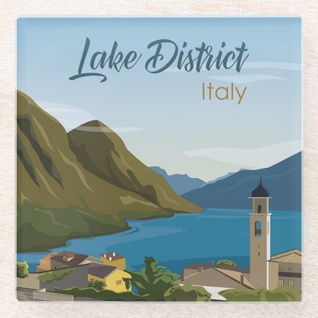 Hand Drawn Lake District Italy Scenery Sketch Glass Coaster (Front)