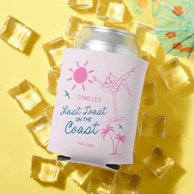 Hand-Drawn Last Toast Bachelorette Weekend Can Cooler (In Situ Summer)