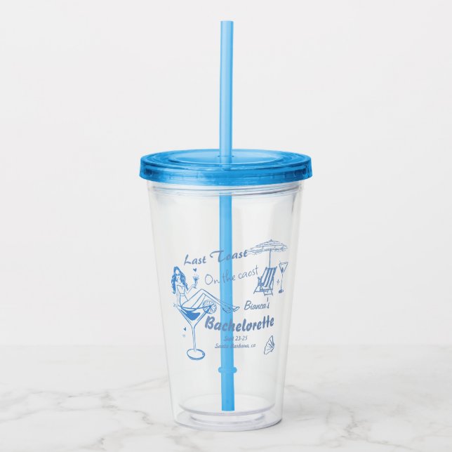 Hand Drawn Last Toast On The Coast Bachelorette  Acrylic Tumbler (Front)