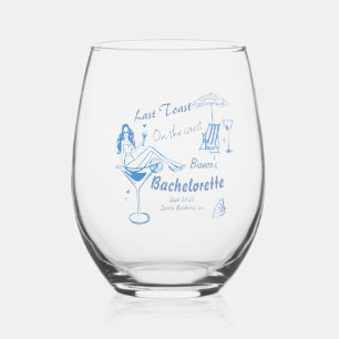 Hand Drawn Last Toast On The Coast Bachelorette  Stemless Wine Glass