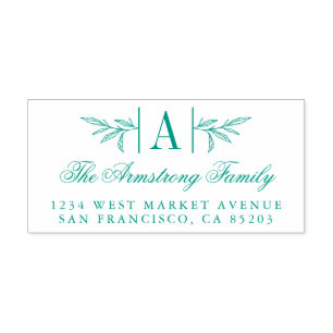 Hand-drawn Laurel Branch Monogram Return Address Self-inking Stamp