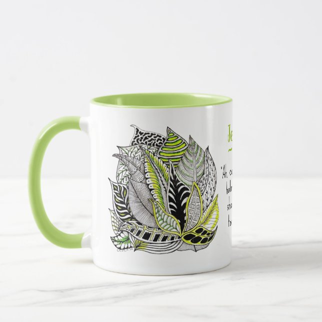 Hand-Drawn Leaf Doodle with Green and Quotation  Mug (Left)