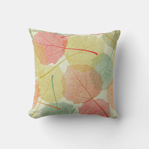 Hand Drawn Leaf Sketches of Different Colors Throw Pillow