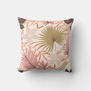 Hand Drawn Leaves: Exotic Jungle Pattern. Throw Pillow
