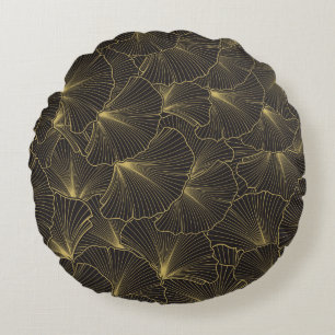 Hand drawn leaves of tropical plants. Vintage trop Round Pillow